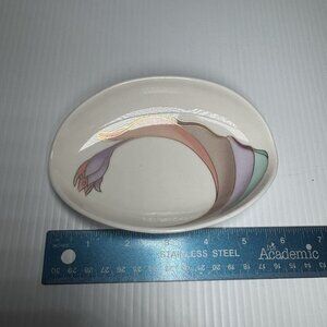 TOYO 1980s Oval Dish Orchid Floral Pastel Gold Collectible 6” Trinket Dish
